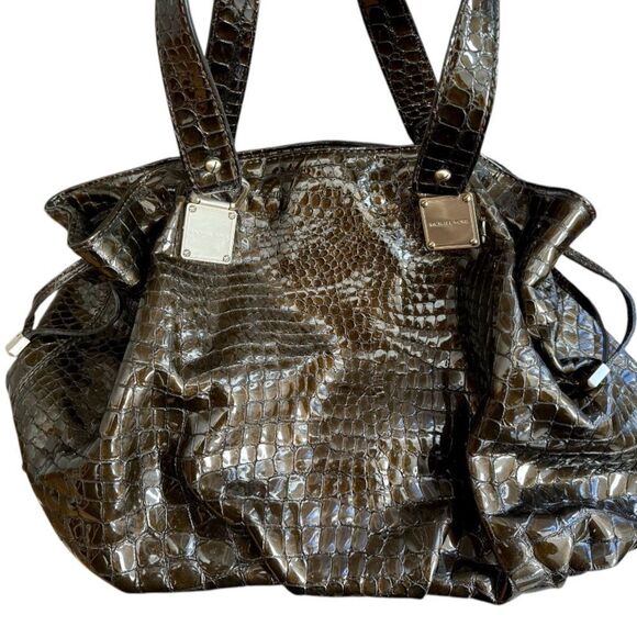 Michael Kors Brown Croc-Embossed Hobo Bag - Picture 2 of 14
